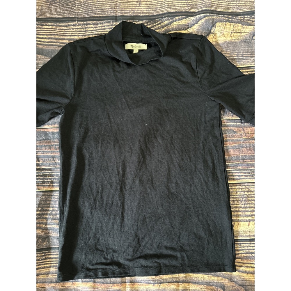 Madewell Mock Neck Black Short Sleeve Stretchy Top XS